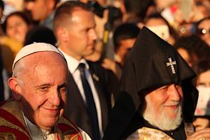 Pope Francis and Karekin II, Catholicos of All Armenians, pictured at the beginning of this evening's ecumenical prayer vigil.