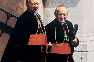 Cardinal Stefan Wyszynski (l) with Cardinal Karol Wojtyla, the future Pope St. John Paul II