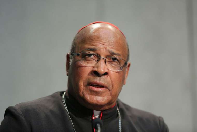Cardinal Wilfrid Napier of South Africa attends a briefing on the Synod of Bishops Oct. 20, 2015, in the Holy See Press Office. 