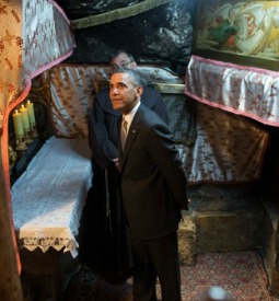 President Barack Obama visits the crypt of the Church of the Nativity in Bethlehem on March 22.