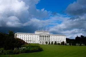 The Executive Parliament buildings are shown in Stormont, Belfast.