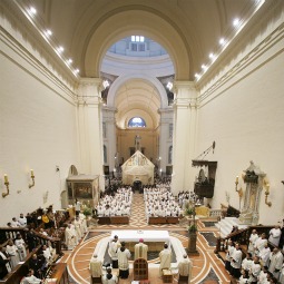 Franciscans gather for Mass at the Portiuncula, the chapel where St. Francis founded his order, inside the Basilica of St. Mary of the Angels in Assisi, Italy in 2009,  the 800th anniversary of papal approval of the Franciscan rule.  