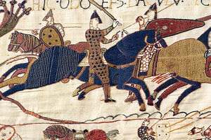 Bishop Odo is depicted in a detail from the Bayeux Tapestry