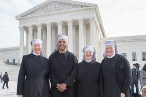 Little Sisters of the Poor outside of the Supreme Court of the United States after oral arguments for their case against the HHS mandate, on April 14. 