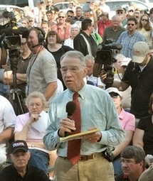 Sen. Chuck Grassley, R-Iowa, speaks at a health-care reform town hall.