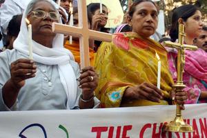Members of the Pakistani Christian community, shown protesting against a NATO attack during a rally on Dec. 9, 2011, in Hyderabad, have increasingly faced persecution for their faith. 