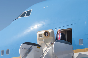President Donald Trump steps off Air Force One after landing at MacDill, AFB, FL, Feb. 6, 2017. 