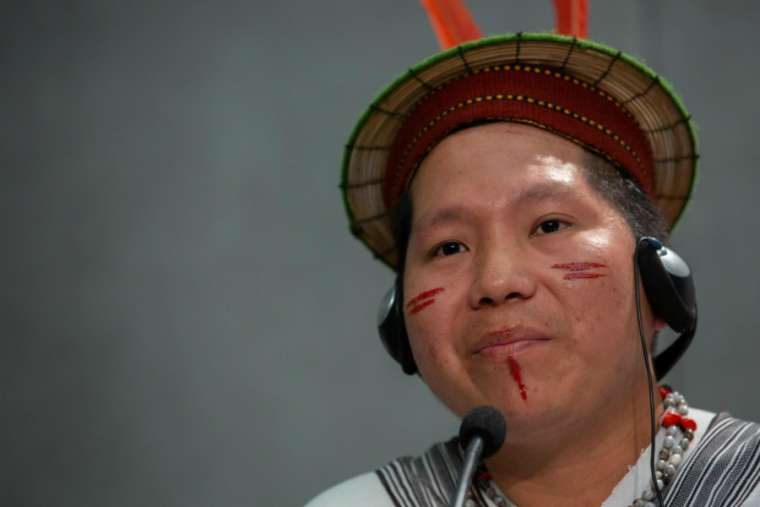 Delio Siticonatzi Camaiteri, a member of Peru's Ashaninka people, speaks at a Holy See press office briefing Oct. 24. 