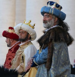 The Magi ride through St. Peter's Square during a parade held after Pope Francis' Jan. 6 Mass for the feast of the Epiphany.