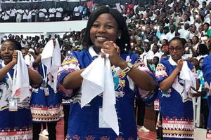 Youth perform a dance in the Maxaquene Pavilion in Maputo before the arrival of Pope Francis Sept. 5. 