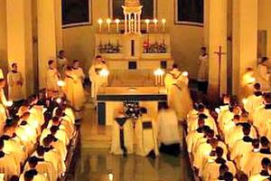 Seminarians attend Mass at St. Charles Borromeo Seminary in Philadelphia.