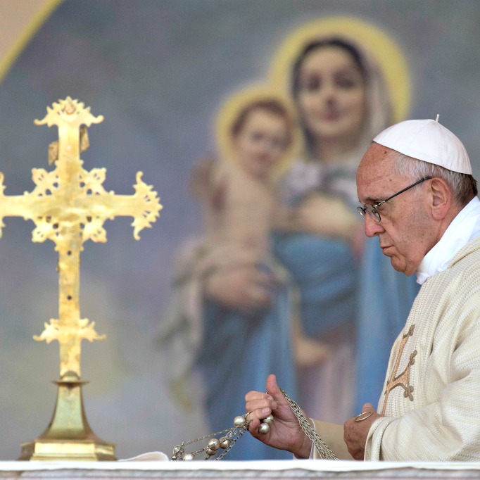 Pope Francis incenses the altar as he celebrates Mass in Vartanants Square, in Gyumri, Armenia on June 25. Pope Francis is in Armenia for a three-day visit.