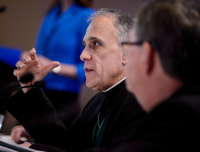 Cardinal Daniel DiNardo, the president of the U.S. Conference of Catholic Bishops, speaks during a press conference at the conference's annual gathering Nov. 12 in Baltimore. (Brendan Smialowski/AFP/Getty Images)