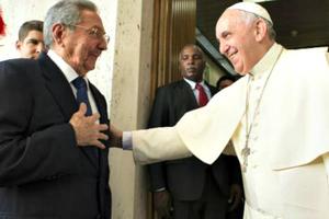 Pope Francis meets Cuban President Raul Castro at the Vatican on May 10.
