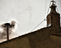 Dark smoke wafts this morning from the Sistine Chapel chimney.