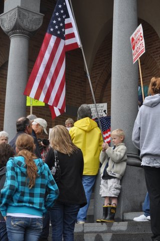 Stand Up for Religious Freedom demonstrators outside the Cathedral of St. Mary in St. Cloud, Minn.