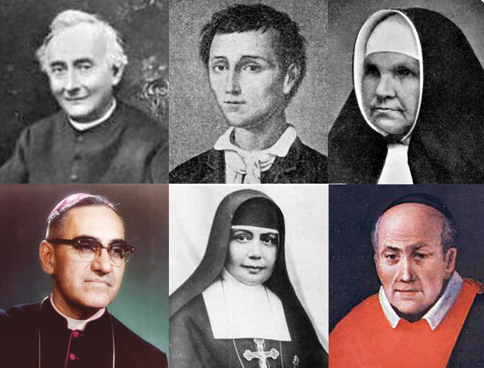 Front row: Archbishop Óscar Romero, Sister Nazaria Ignacia de Santa Teresa de Jesús March Mesa and Father Vincenzo Romano; second row: Father Francesco Spinelli, Nunzio Sulprizio and Sister Maria Katharina Kasper