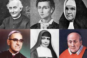 Front row: Archbishop Óscar Romero, Sister Nazaria Ignacia de Santa Teresa de Jesús March Mesa and Father Vincenzo Romano; second row: Father Francesco Spinelli, Nunzio Sulprizio and Sister Maria Katharina Kasper