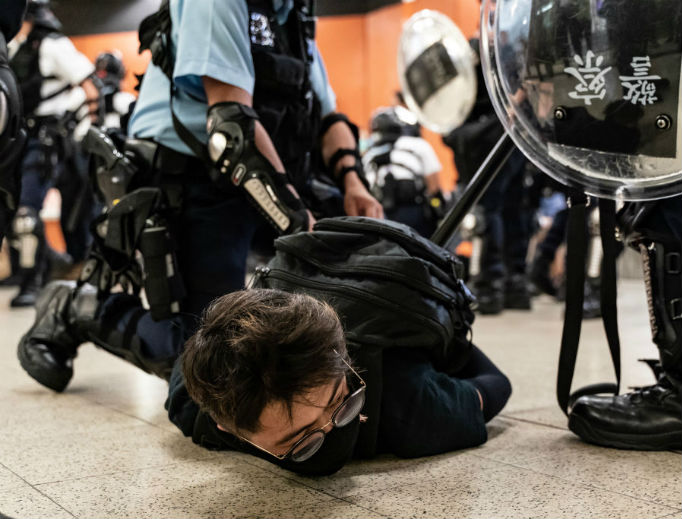 A Hong Kong protester is detained by police at Po Lam Station on Sept. 5, 2019 in Hong Kong, China. Pro-democracy protesters have continued demonstrations across Hong Kong since 9 June against a controversial bill that allows extraditions to mainland China, as the ongoing protests, many ending up in violent clashes with the police.
