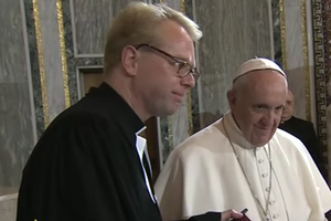 Pope Francis with Pastor Jens Kruse of the Lutheran Evangelical Church of Rome, Nov. 15, 2015
