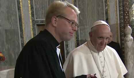 Pope Francis with Pastor Jens Kruse of the Lutheran Evangelical Church of Rome, Nov. 15, 2015