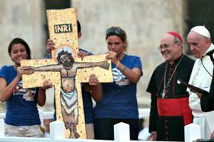 Pope Francis greets participants in a youth meeting in Havana on Sept. 20.