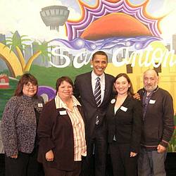 Barack Obama poses with Texas ACORN members in February.