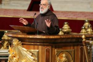 Father Raniero Cantalamessa speaks during the Good Friday liturgy at St. Peter's Basilica.
