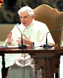 Pope Benedict XVI attends a meeting with parish priests of the Rome Diocese Feb. 14 at the Paul VI Hall.