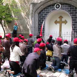 Pilgrims pray at the Marian shrine of Sheshan in Shanghai, China, in 2008.