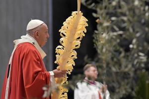 Pope Francis celebrating Mass on Palm Sunday, April 5, 2020. 