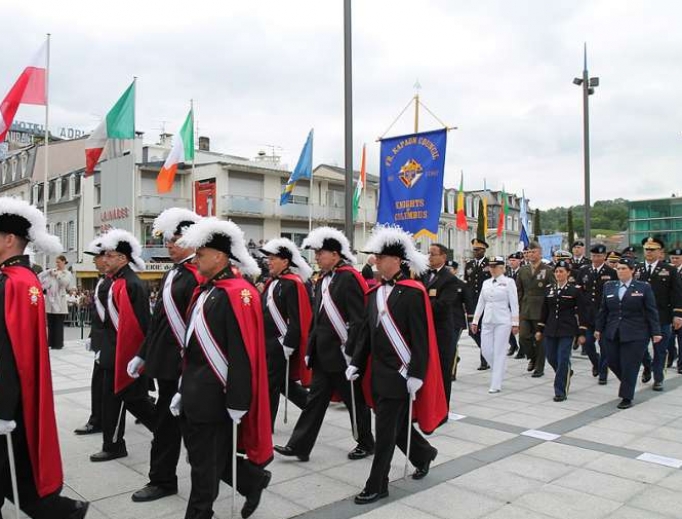 Knights of Columbus attend a ceremony at the World War I Memorial in Lourdes, France, May 16, 2015. 