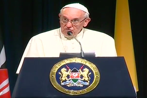 Pope Francis addressing Kenyan authorities and diplomats in Nairobi