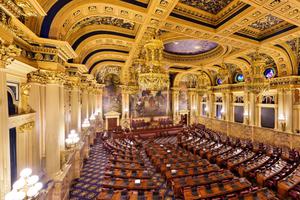 The Pennsylvania House of Representatives, chamber shown in the Pennsylvania State Capitol, passed a statute-of-limitations reform bill on Sept. 25 that extends the time limit for civil claims on sexual abuse to 50 years old, up from 30. The bill also eliminates the statute of limitations for criminal cases.
