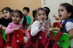 Syrian and Iraqi refugee children benefit from an accelerated learning program offered by Jesuit Refugee Service (JRS) at the Frans van der Lugt Center, named for the Dutch Jesuit priest who was murdered in Syria in April 2014.
