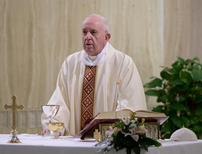 Pope Francis celebrates Mass at Casa Santa Marta on April 20, 2020. 