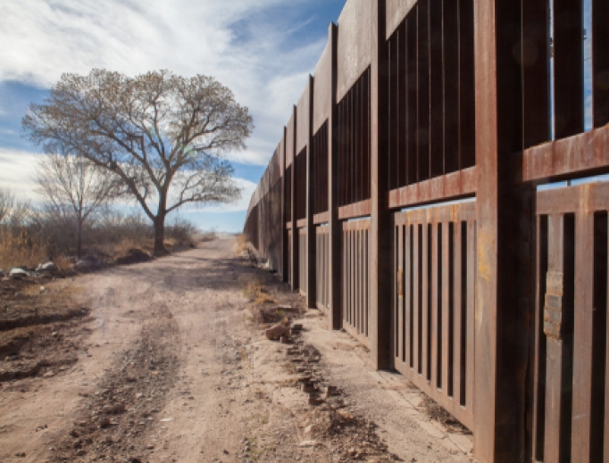 Border wall between United States and Mexico. 