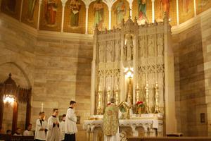 Father John Berg celebrates the traditional Latin Mass at St. Mary's Church on Broadway in Providence, R.I., where the Priestly Fraternity of St. Peter recently assumed leadership. 