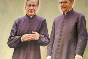 A fresco in the Church of St. Nicholas in Valencia, Spain, depicts St. Josemaría Escrivá (l), the Catholic priest who founded Opus Dei, and Blessed Alvaro del Portillo, his successor.
A fresco in the Church of St. Nicholas in Valencia, Spain, depicts St. Josemaría Escrivá (l), the Catholic priest who founded Opus Dei, and Blessed Alvaro del Portillo, his successor.
