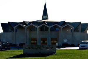 St. Joseph Cathedral in Jefferson City, Missouri. Below, Bishop John Gaydos of Jefferson City.