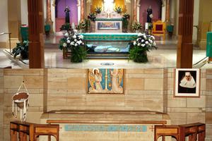 Top photo, St. John Neumann shrine crypt; bottom photo, St. Katharine Drexel shrine crypt