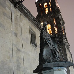 Statue of John Paul II outside of the Mexico City cathedral