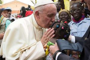 Pope Francis visits a refugee camp in Bangui, CAR on Nov. 29, 2015. 