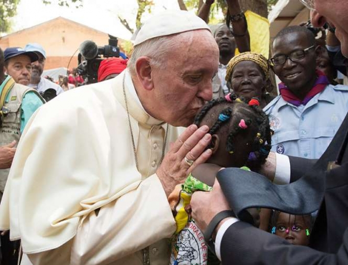 Pope Francis visits a refugee camp in Bangui, CAR on Nov. 29, 2015. 