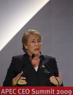 DANGER? Chile's President Michele Bachelet, shown speaking in Singapore last November, will now head the United Nations’ new superagency for women. Many pro-life activists are concerned.