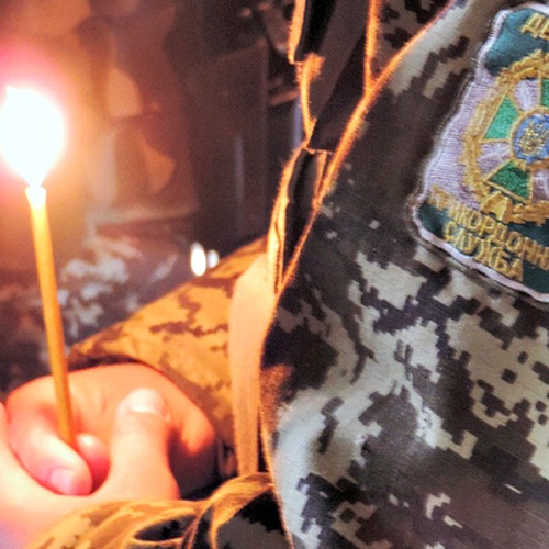 Prayer candle at a military chaplaincy in the Ukraine

