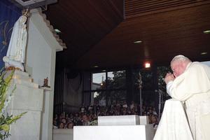 Pope John Paul II visits the Fatima shrine in Portugal on May 13, 2000. 


