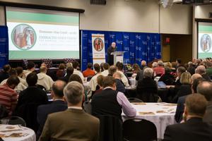 Philadelphia Archbishop Charles Chaput delivers the April 4 keynote address at The Catholic University of America’s Humanae Vitae conference.