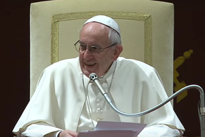 Pope Francis delivering his Christmas greetings to the Roman Curia today.