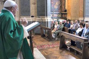 Pope Francis says Mass for his relatives in a chapel of the archbishop of Turin’s residence on June 22.
